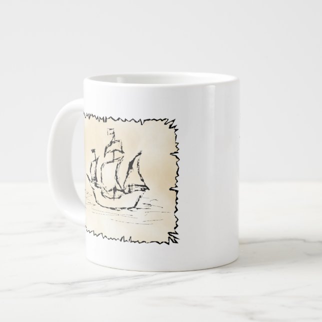 Pirate Ship. Large Coffee Mug (Front Left)