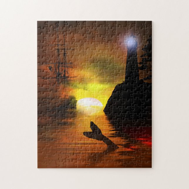 Pirate Ship, Lighthouse and Whale's Tail Jigsaw Puzzle (Vertical)