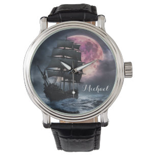 Pirate Ship lightning strawberry moon Personalise Watch