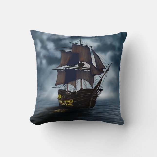 Pirate Ship nautical ocean pillow (Front)