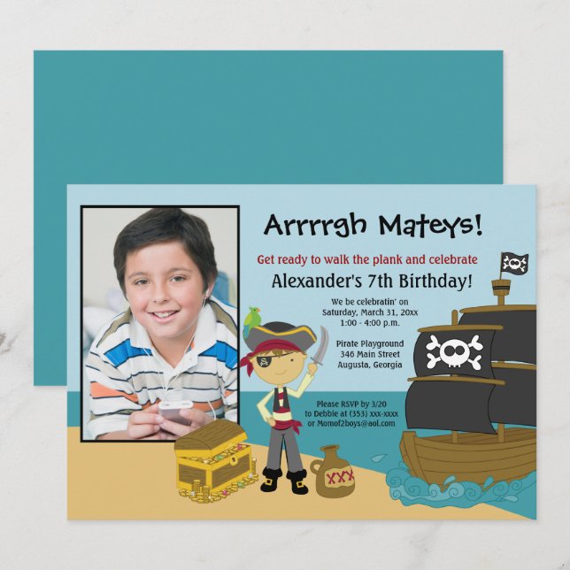 Pirate Ship Photo Boy's Birthday Invitation 5x7 (Front/Back)