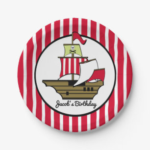 Pirate Ship Red Stripes Paper Plate
