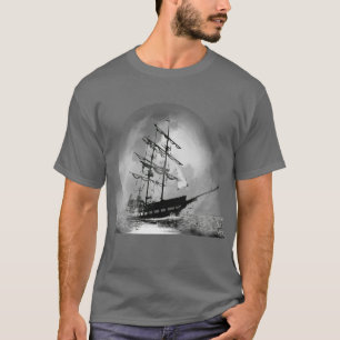 Pirate Ship Sailing out of the Fog Moon T-Shirt