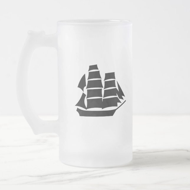 Pirate Ship. Sailing Ship. Frosted Glass Beer Mug (Left)