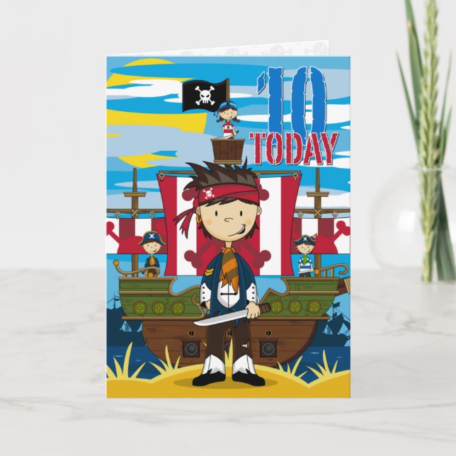 Pirate Ship Scene 10th Birthday Card (Front)