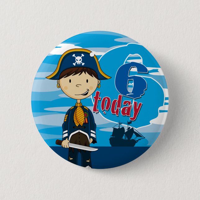 Pirate Ship Scene 6th Birthday Button Badge (Front)
