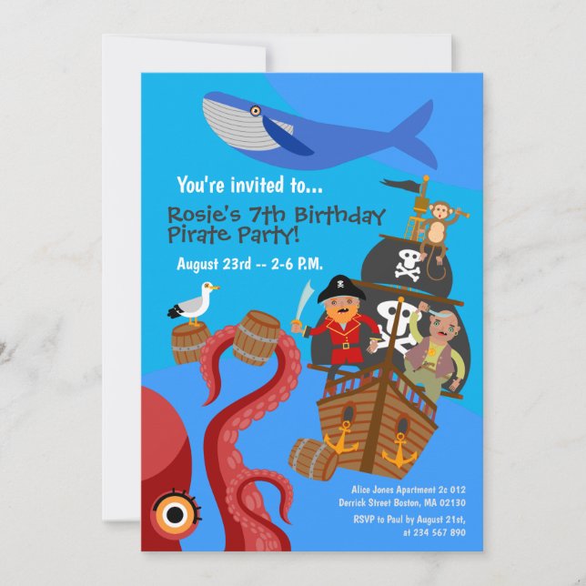 Pirate ship  sea adventure birthday party invitation (Front)
