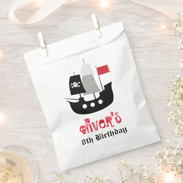 Pirate Ship Skeleton Boy Birthday Party Favour Bag (Clipped)