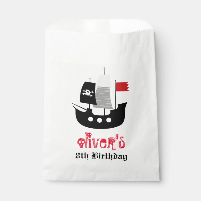 Pirate Ship Skeleton Boy Birthday Party Favour Bag (Front)