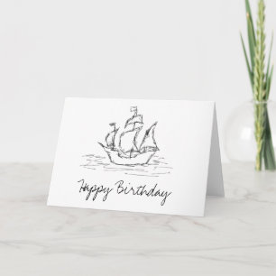 Pirate Ship Sketch Birthday Card. Nautical. Custom Card