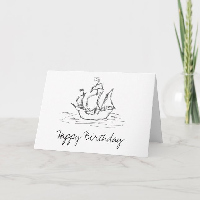 Pirate Ship Sketch Birthday Card. Nautical. Custom Card (Front)