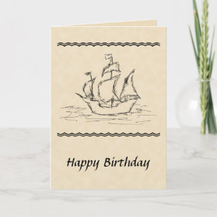 Pirate Ship Sketch Birthday Card. Nautical. Custom Card
