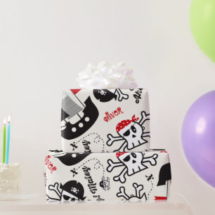 Pirate Ship Skulls Kids Birthday Wrapping Paper