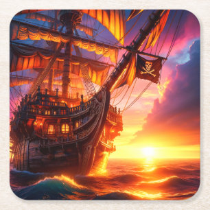 Pirate Ship Square Paper Coaster