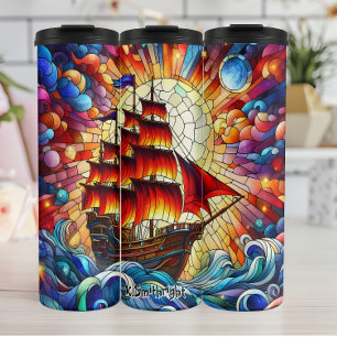 Pirate Ship Stained Glass Art Thermal Tumbler