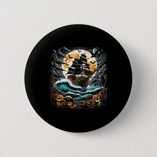 Pirate Ship Storm Halloween Boat Captain Boating R 6 Cm Round Badge (Front)