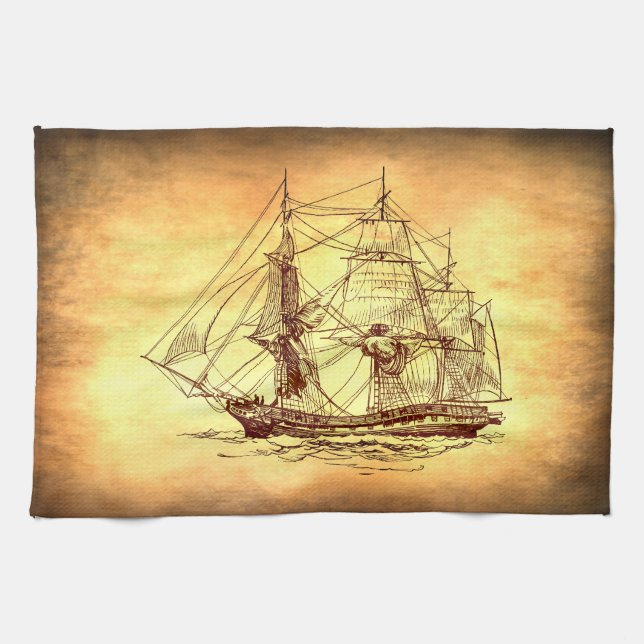 pirate ship tea towel (Horizontal)