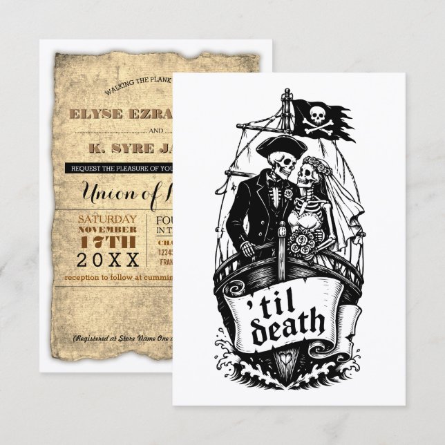 pirate ship til death wedding invitations (Front/Back)