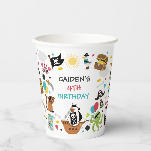 Pirate Ship Treasure Birthday Party Paper Cups (Front)