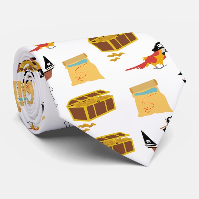 Pirate Ship Treasure Chest Theme Pattern Tie (Rolled)