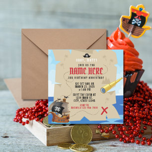 Pirate Ship Treasure Hunt Ahoy Matey Birthday  Invitation