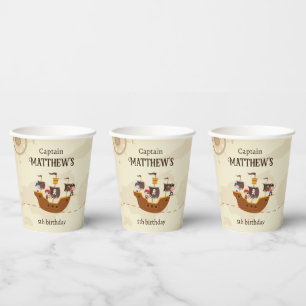 Pirate Ship Treasure Map Kid's Birthday Party Paper Cups