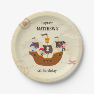 Pirate Ship Treasure Map Kid's Birthday Party Paper Plate