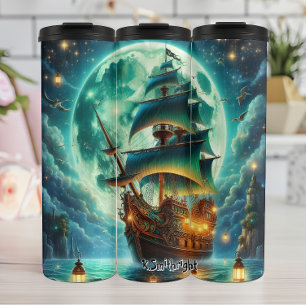 Pirate Ship Under a Giant Moon Thermal Tumbler
