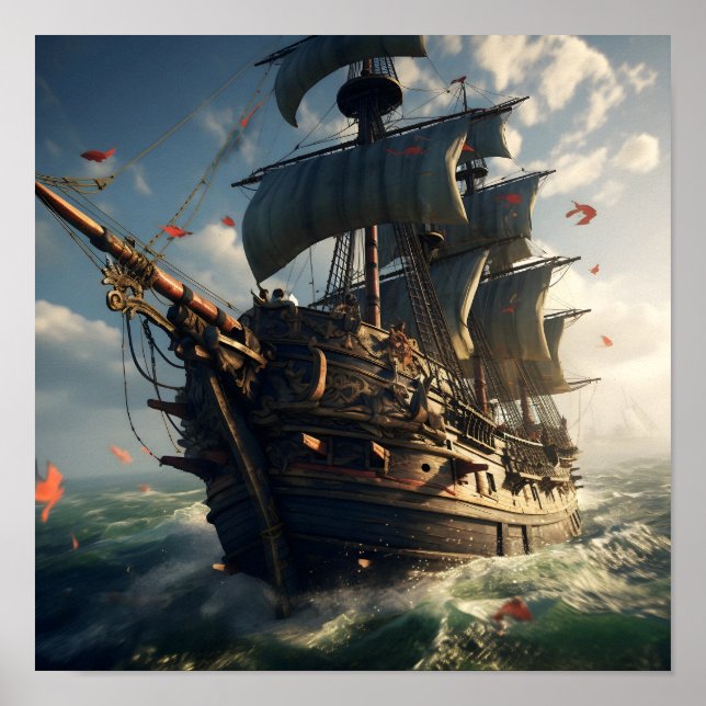 Pirate Ship under Bright Skies Poster (Front)
