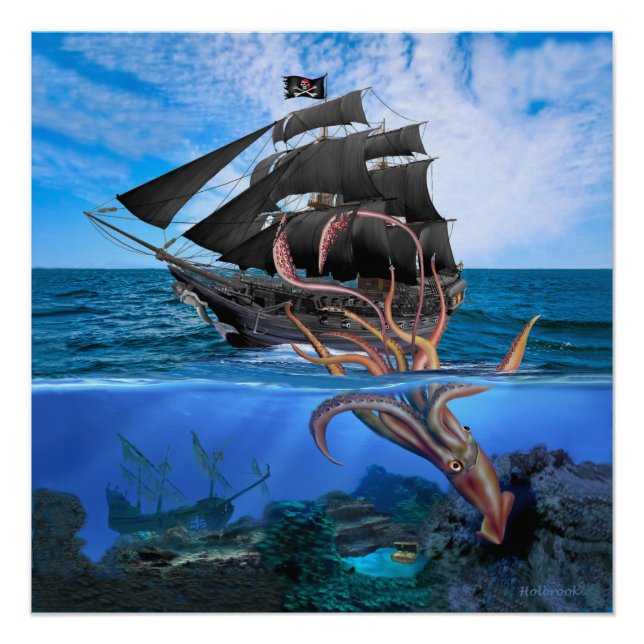 Pirate Ship vs The Giant Squid Poster (Front)