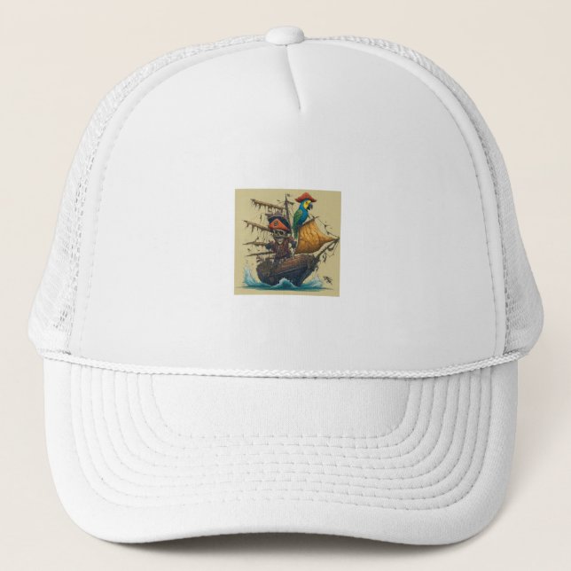 pirate ship with a parrot trucker hat (Front)