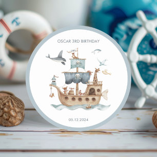Pirate Ship with Animals Kids Party Classic Round Sticker