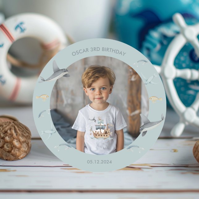 Pirate Ship with Animals Kids Party  Classic Round Sticker (Creator Uploaded)