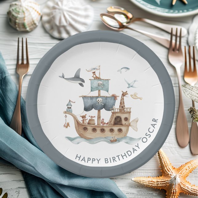 Pirate Ship with Animals Kids Party  Paper Plate (Creator Uploaded)