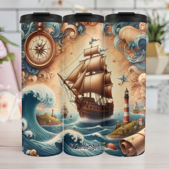  Pirate Ship with Compass and Waves Thermal Tumbler (Creator Uploaded)