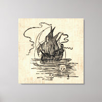 Pirate Ship with Skulls Vintage Pirate Art