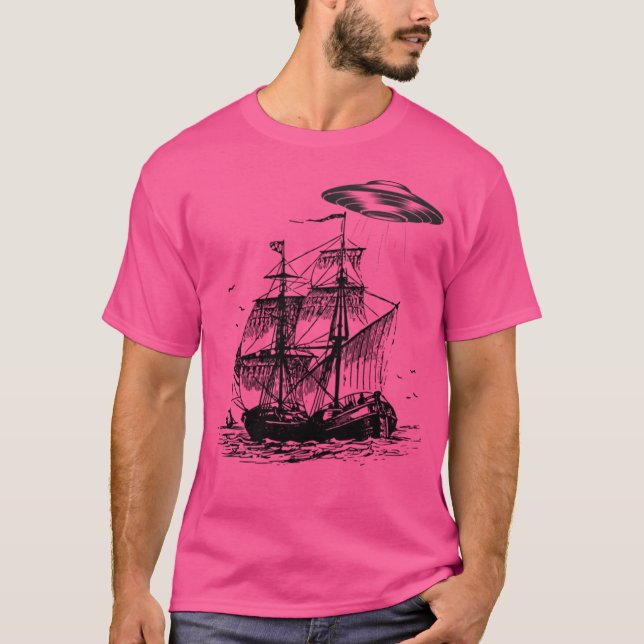 Pirate Ship With Ufo T-Shirt (Front)