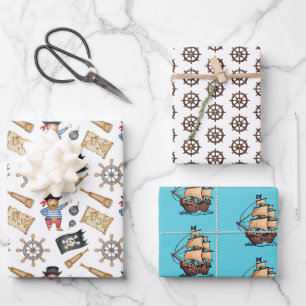 Pirate Ships and Helms Wrapping Paper Sheet