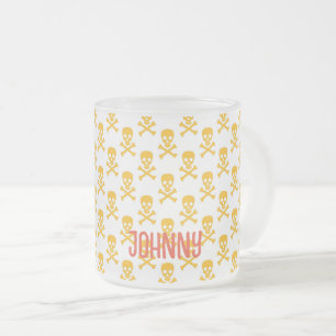 Pirate Silhouette Crossbones Pattern NAME Colourfu Frosted Glass Coffee Mug
