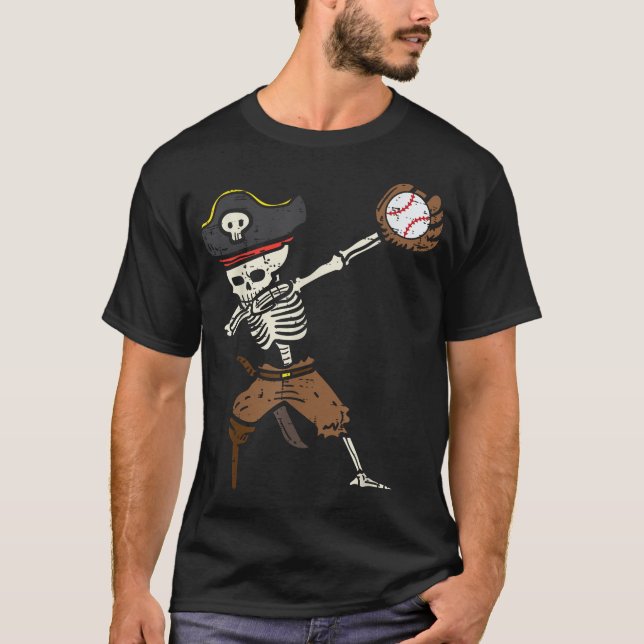  Pirate Skeleton Baseball Catcher Halloween Boys T-Shirt (Front)