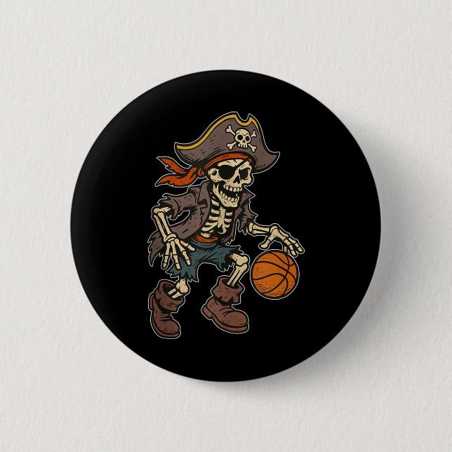 Pirate Skeleton Basketball Halloween Pirate Costum 6 Cm Round Badge (Front)
