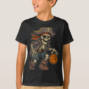 Pirate Skeleton Basketball Halloween Pirate Costum T-Shirt