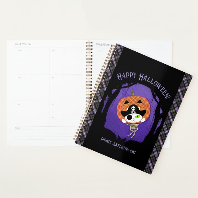Pirate skeleton cat and plaid planner (Display)