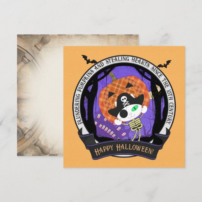 Pirate skeleton cat invitation (Front/Back)
