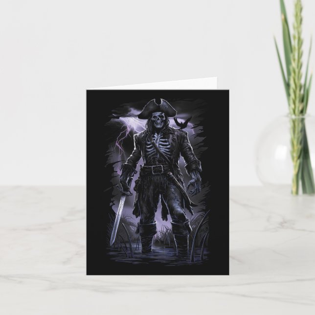 Pirate Skeleton Ghost Ship Halloween Costume Party Card (Front)