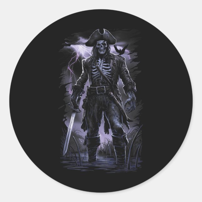 Pirate Skeleton Ghost Ship Halloween Costume Party Classic Round Sticker (Front)