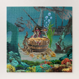 PIRATE SKELETON IN A BARREL JIGSAW PUZZLE