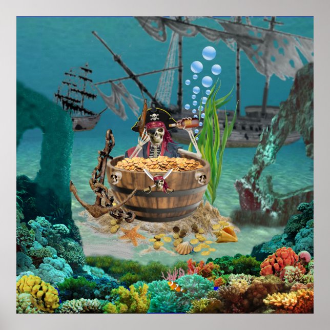 PIRATE SKELETON IN A BARREL POSTER (Front)