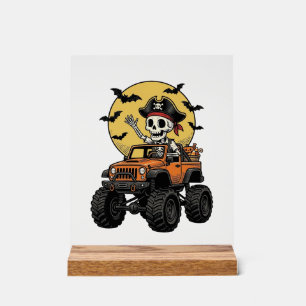 Pirate Skeleton Monster Truck Halloween Design_1 Acrylic Sign