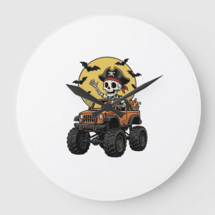 Pirate Skeleton Monster Truck Halloween Design_1 Large Clock